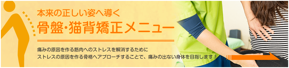 本来の正しい姿勢へ導く 骨盤・猫背矯正メニュー